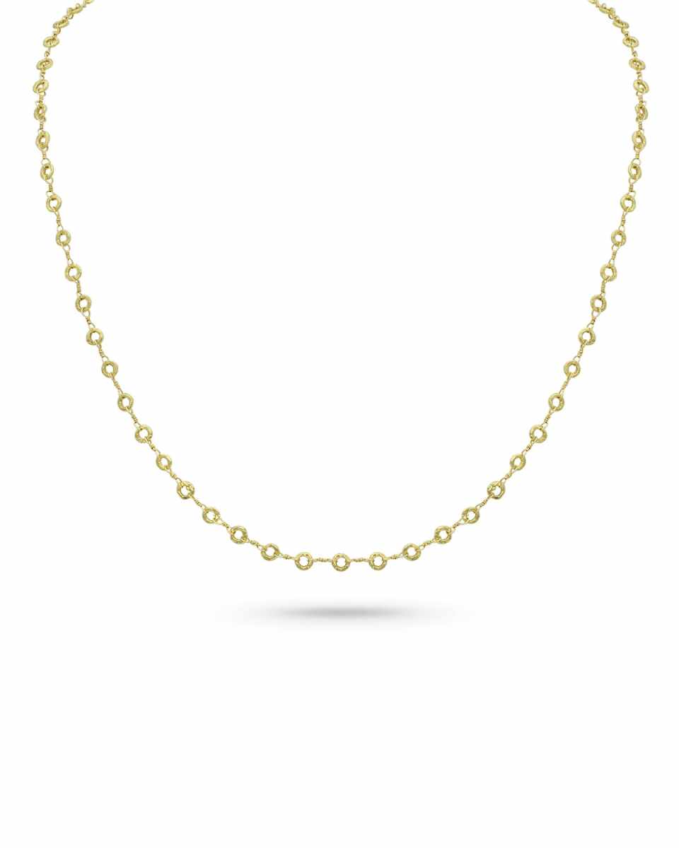 18k Yellow Gold Carved Ring Delicate Chain Necklace, 22"L